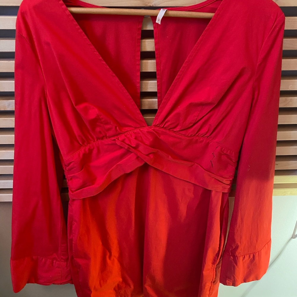 Vibrant Red Long Sleeve Blouse